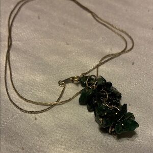 Vintage Green Stone Cluster Pendant With 24 Inch Chain